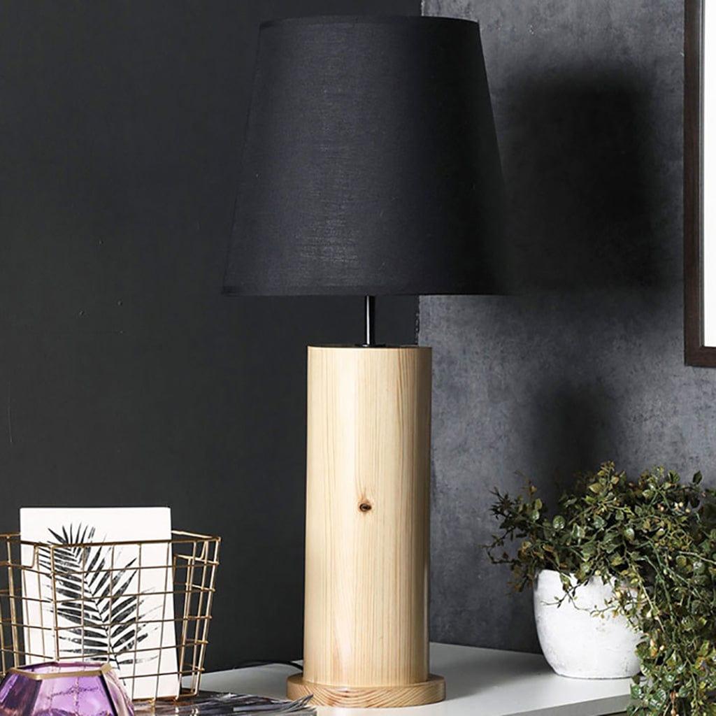 Cedar Beige Wooden Table Lamp with Black Fabric Lampshade - Ouch Cart 