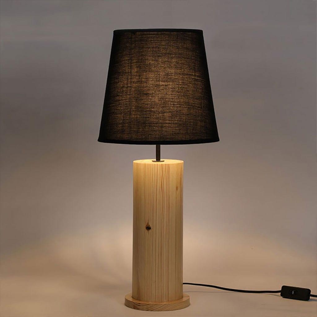 Cedar Beige Wooden Table Lamp with Black Fabric Lampshade - Ouch Cart 