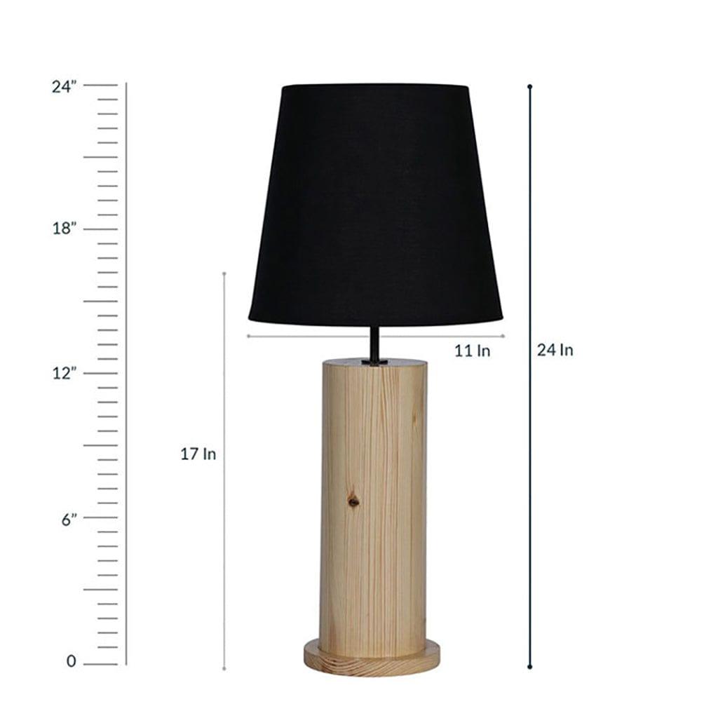 Cedar Beige Wooden Table Lamp with Black Fabric Lampshade - Ouch Cart 