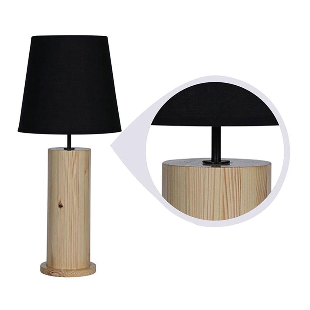 Cedar Beige Wooden Table Lamp with Black Fabric Lampshade - Ouch Cart 