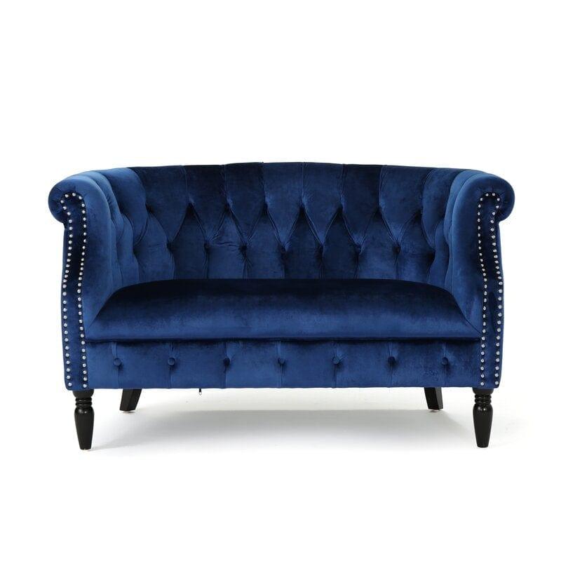 Velvet Rolled Arm Chesterfield Loveseat - Ouch Cart 