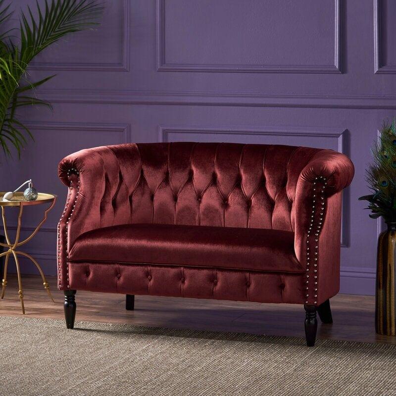 Velvet Rolled Arm Chesterfield Loveseat - Ouch Cart 