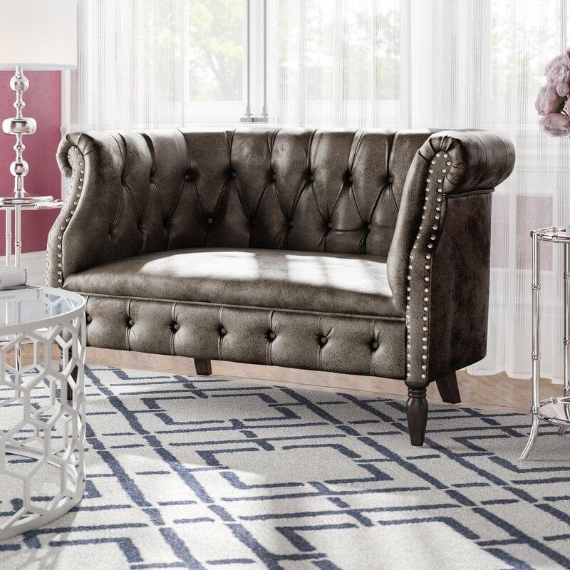Velvet Rolled Arm Chesterfield Loveseat - Ouch Cart 