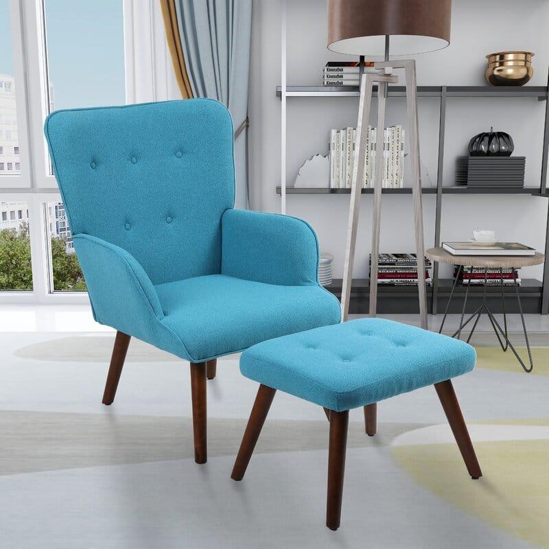 Wide Tufted Lounge Chair and Ottoman - Ouch Cart 