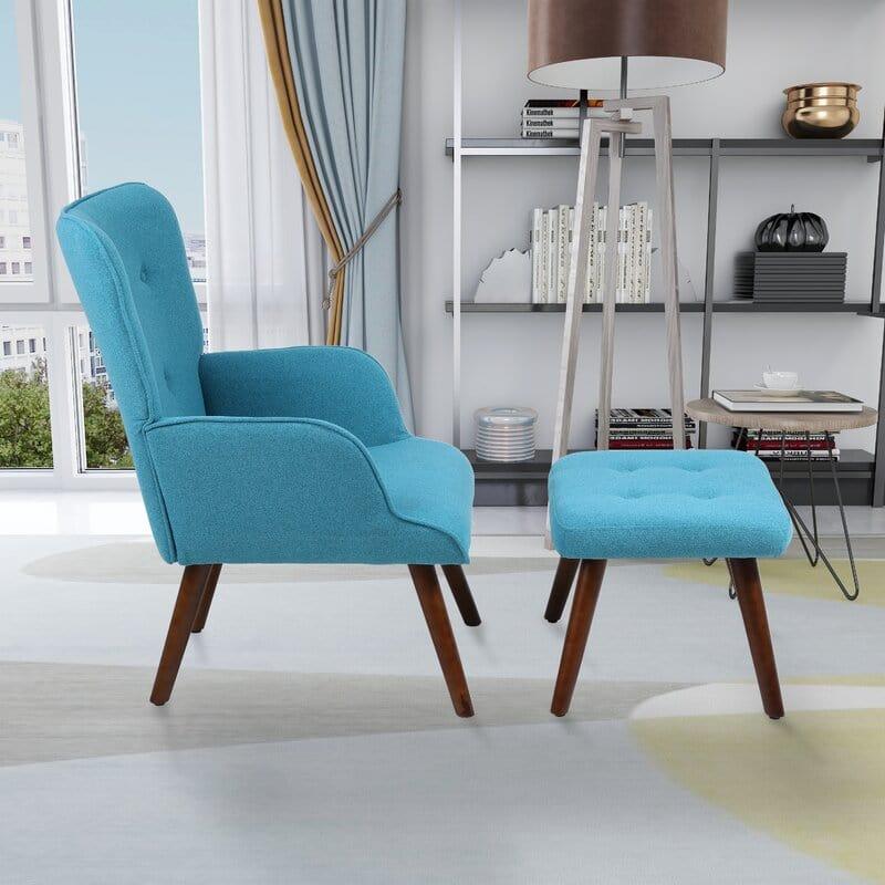 Wide Tufted Lounge Chair and Ottoman - Ouch Cart 