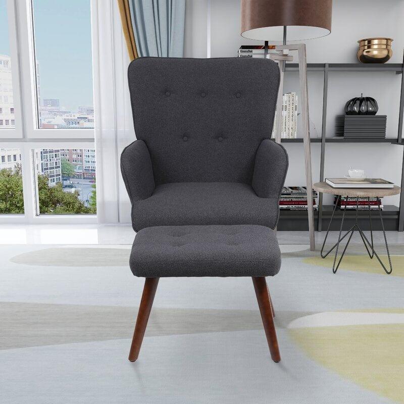 Wide Tufted Lounge Chair and Ottoman - Ouch Cart 