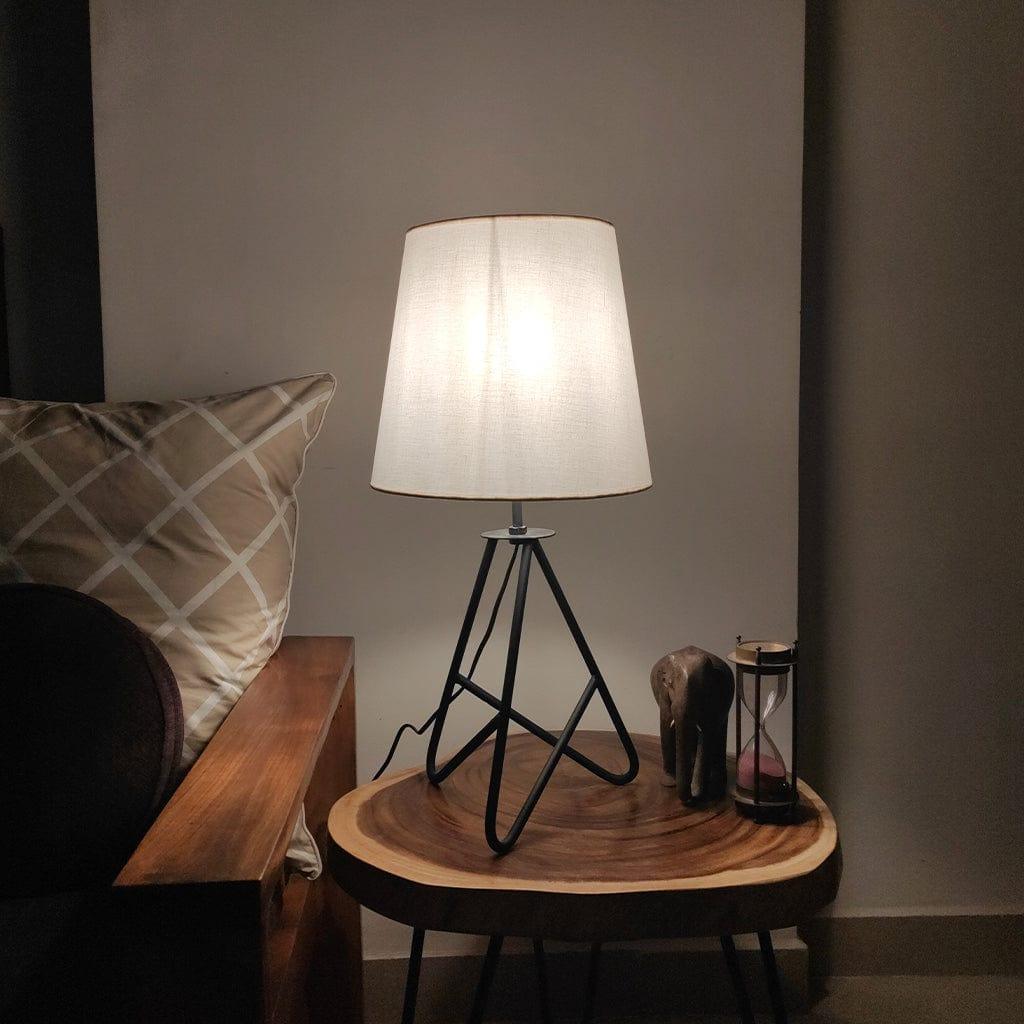 Claire Metal Table Lamp with Black Base and Premium White Fabric Lampshade (BULB NOT INCLUDED) - Ouch Cart 