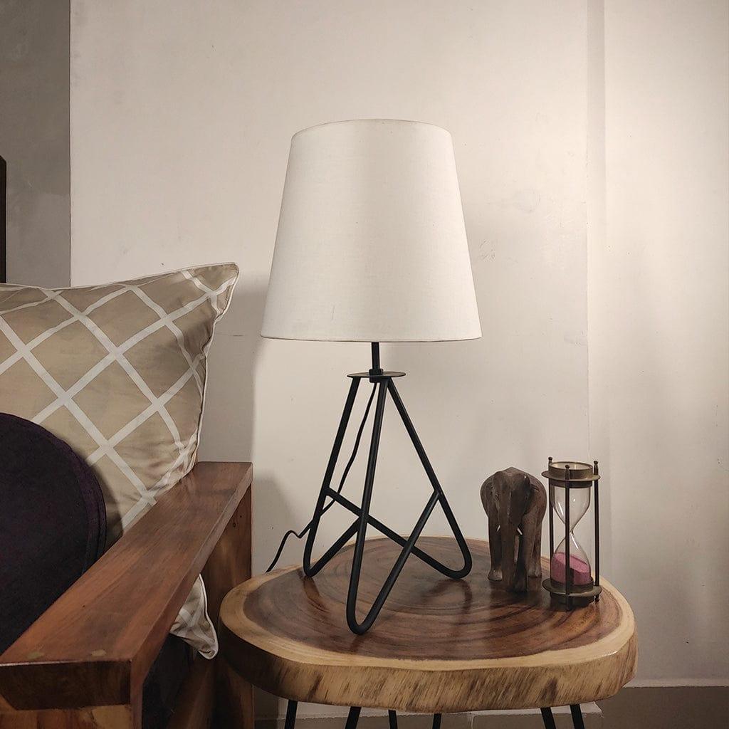 Claire Metal Table Lamp with Black Base and Premium White Fabric Lampshade (BULB NOT INCLUDED) - Ouch Cart 