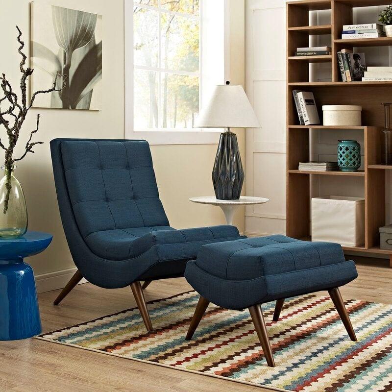 Wide Tufted Lounge Chair and Ottoman - Ouch Cart 