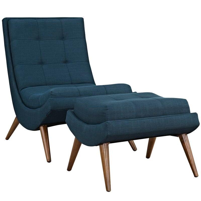 Wide Tufted Lounge Chair and Ottoman - Ouch Cart 
