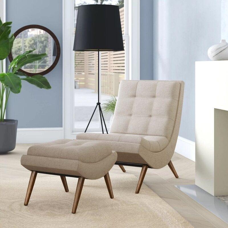 Wide Tufted Lounge Chair and Ottoman - Ouch Cart 
