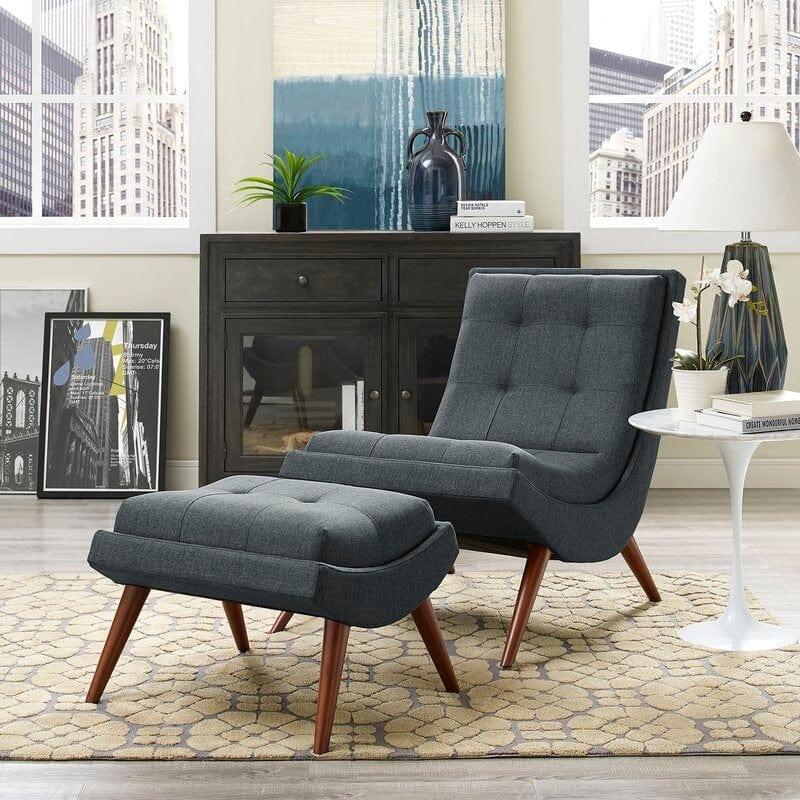 Wide Tufted Lounge Chair and Ottoman - Ouch Cart 