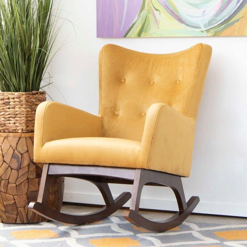 Amazing Wide Wooden and Cushioned Rocking Chair