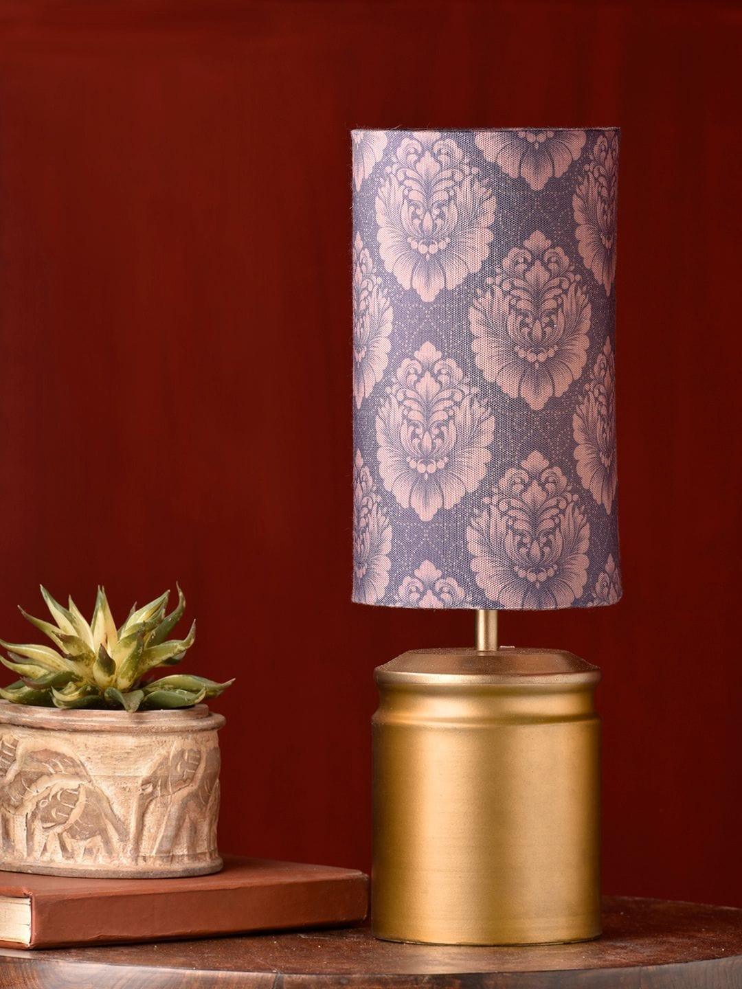 Metal Golden Table Lamp with Motives Printed Shade - Ouch Cart 