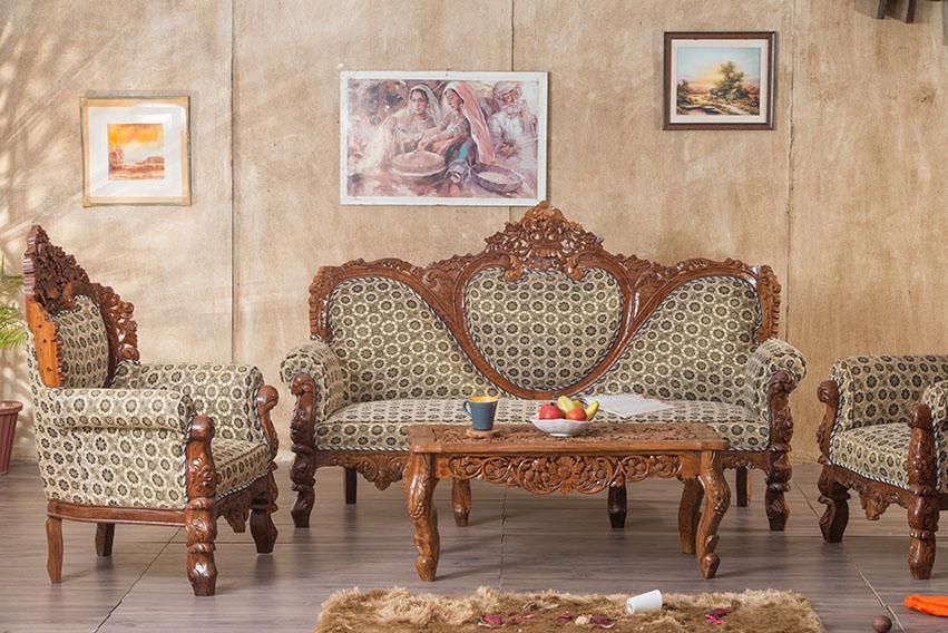 Solid Wood Czar Carved Sofa Set - Ouch Cart 