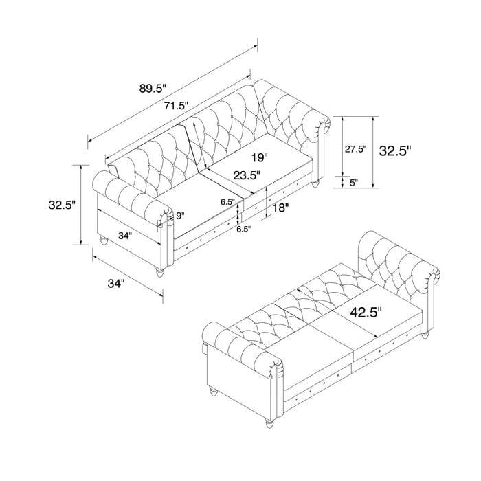 Dallas 3 Seater Chesterfield Sofa Bed - Ouch Cart 