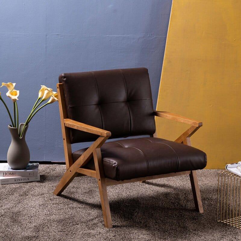 Wooden Wide Tufted Upholstery Chair - Ouch Cart 