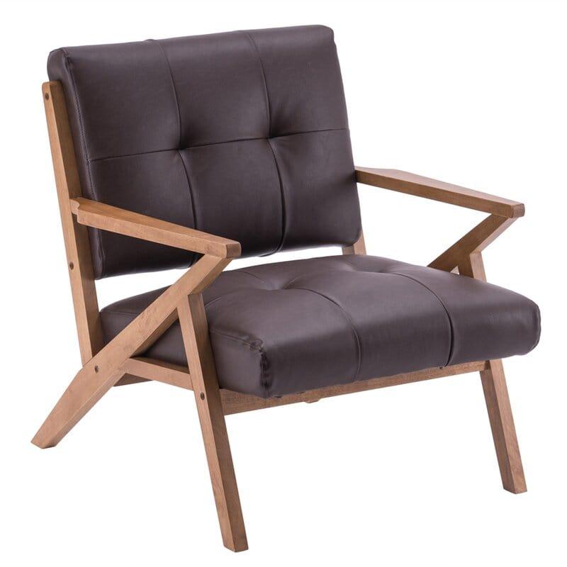 Wooden Wide Tufted Upholstery Chair - Ouch Cart 