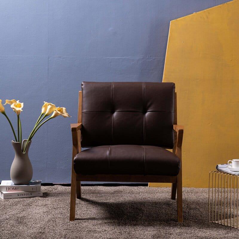 Wooden Wide Tufted Upholstery Chair - Ouch Cart 