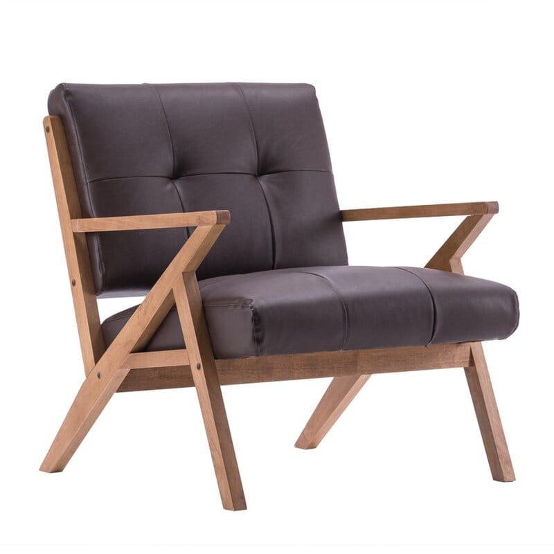 Wooden Wide Tufted Upholstery Chair - Ouch Cart 