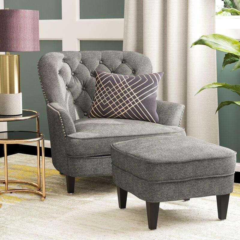 Wide Tufted Armchair and Ottoman - Ouch Cart 