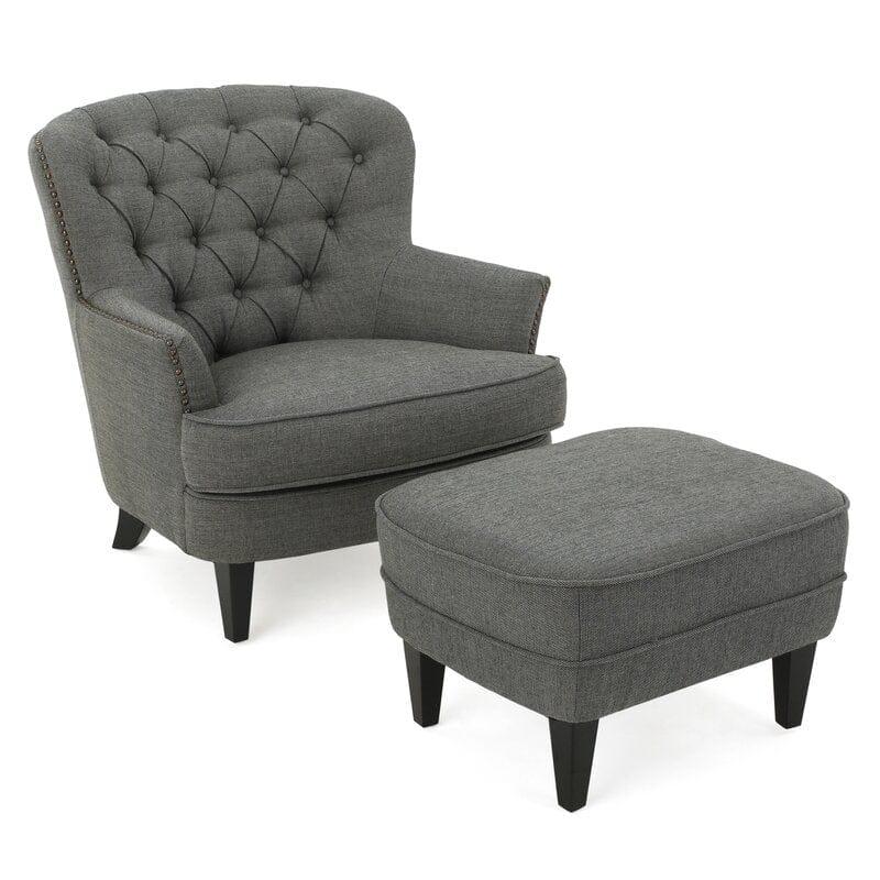 Wide Tufted Armchair and Ottoman - Ouch Cart 