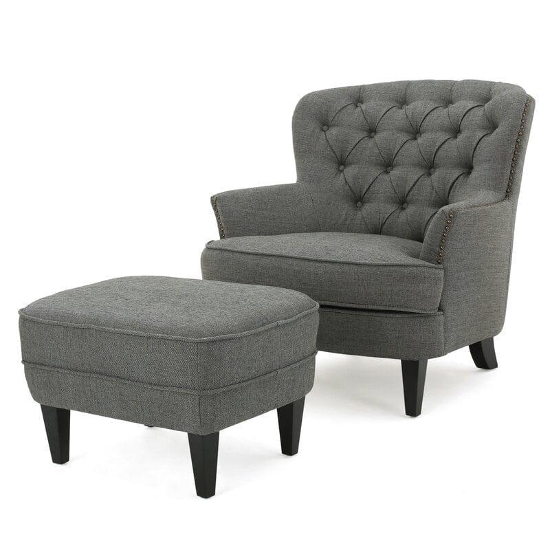 Wide Tufted Armchair and Ottoman - Ouch Cart 