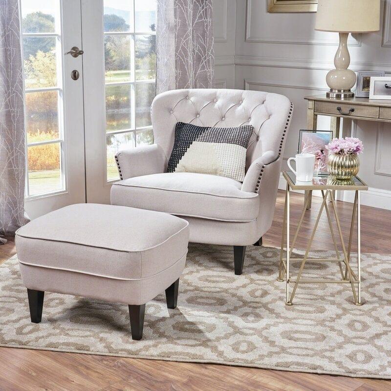 Wide Tufted Armchair and Ottoman - Ouch Cart 