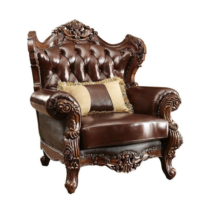 Wide Tufted Arm Sofa (Teak Wood, Dark Brown) - Ouch Cart 