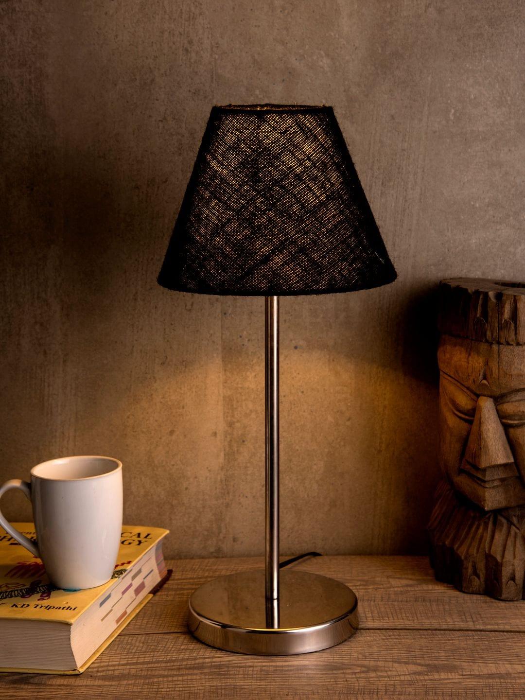 Metal Table Lamp with Black Jute Shade - Ouch Cart 