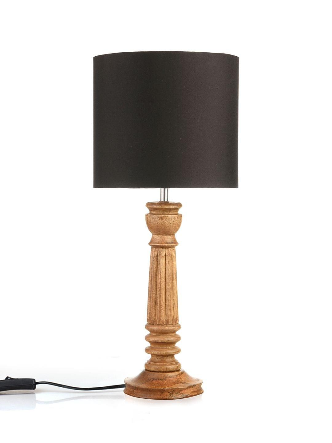 Pillar Brown Lamp with Black Cotton Shade - Ouch Cart 