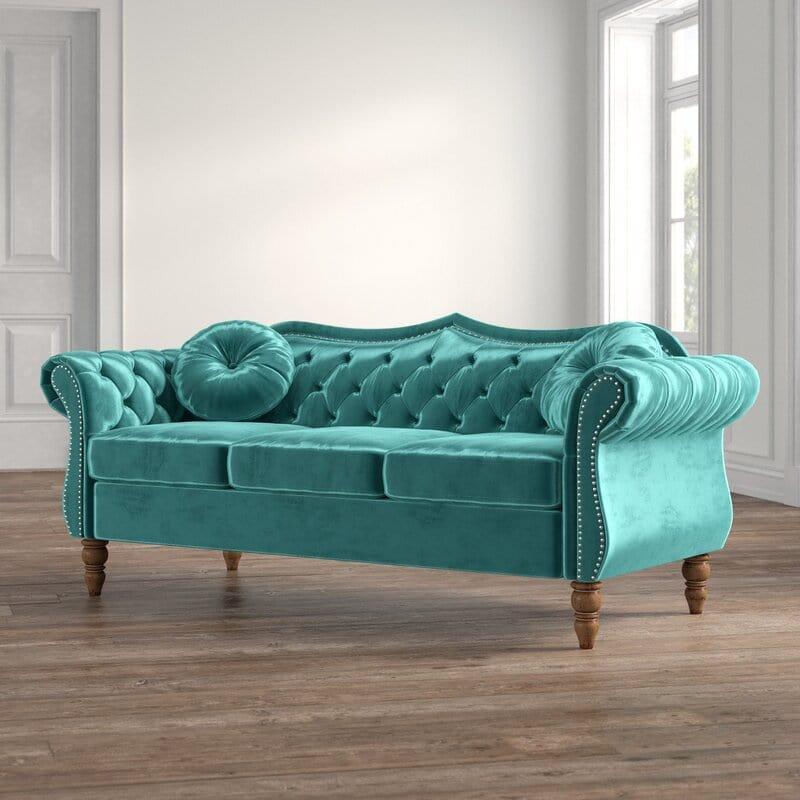 Evianna Velvet Rolled Arm Sofa - Ouch Cart 