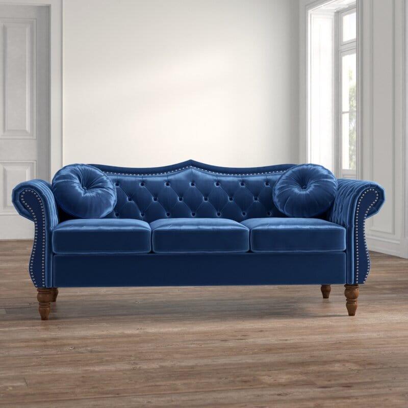 Evianna Velvet Rolled Arm Sofa - Ouch Cart 