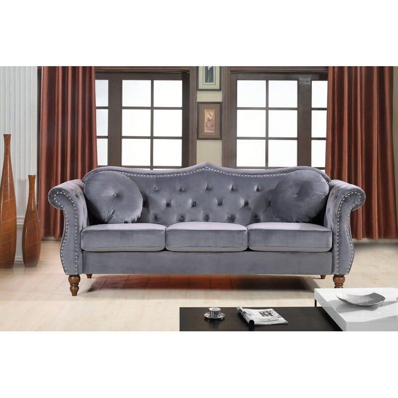 Evianna Velvet Rolled Arm Sofa - Ouch Cart 