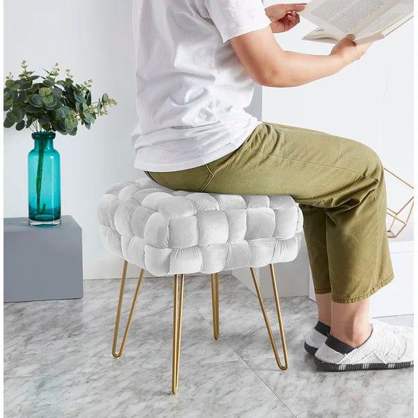 Flemin Wide Velvet Tufted Square Cocktail Ottoman - Ouch Cart 