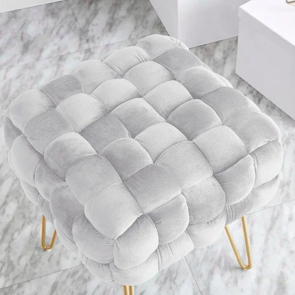 Flemin Wide Velvet Tufted Square Cocktail Ottoman - Ouch Cart 