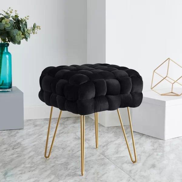 Flemin Wide Velvet Tufted Square Cocktail Ottoman