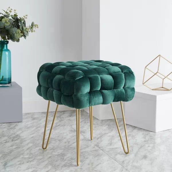 Flemin Wide Velvet Tufted Square Cocktail Ottoman