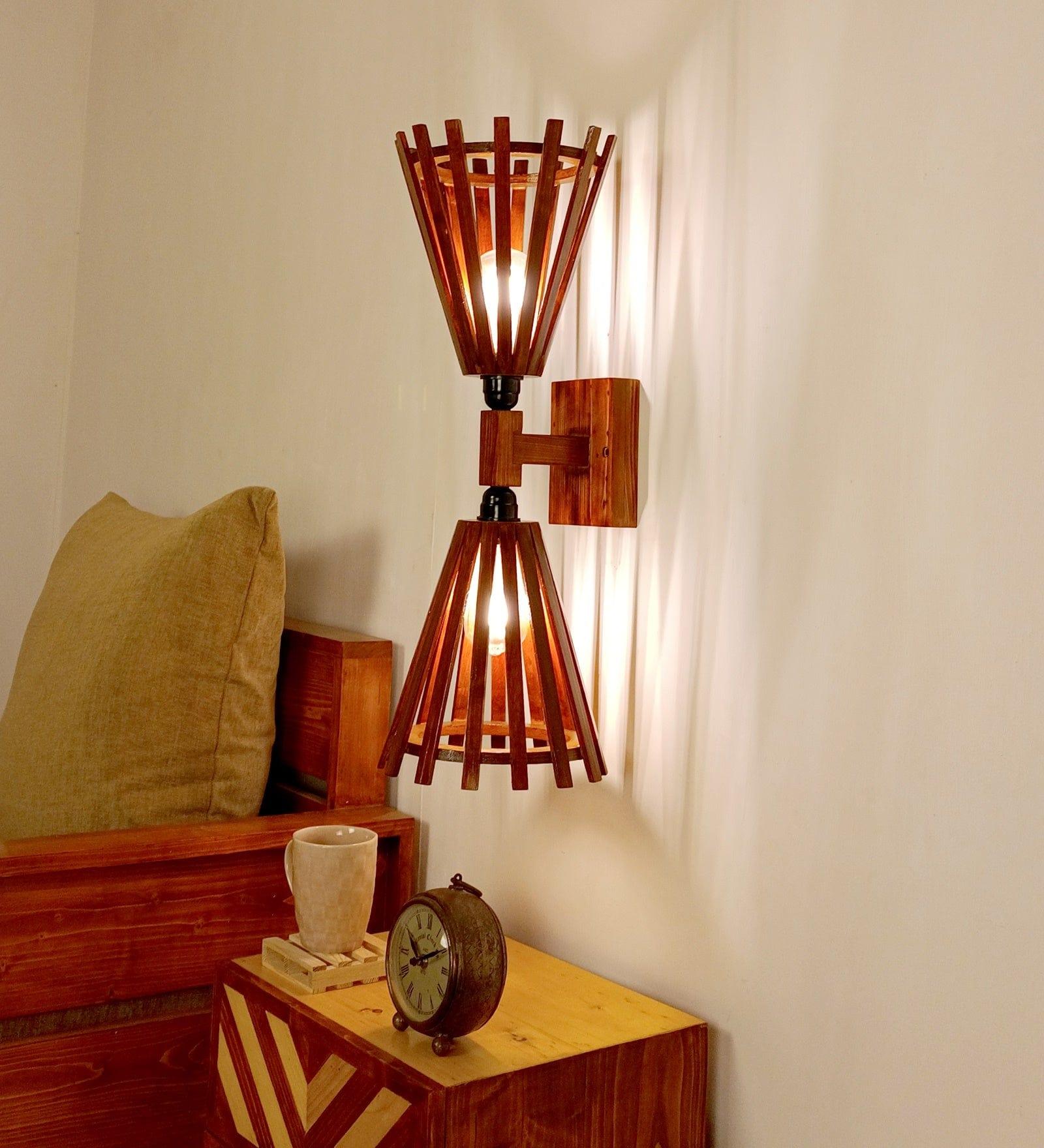 Funnel Duo Brown Wooden Wall Light (BULB NOT INCLUDED) - Ouch Cart 