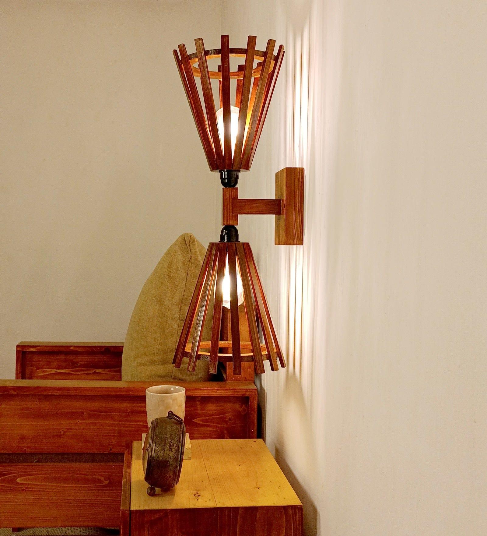 Funnel Duo Brown Wooden Wall Light (BULB NOT INCLUDED) - Ouch Cart 