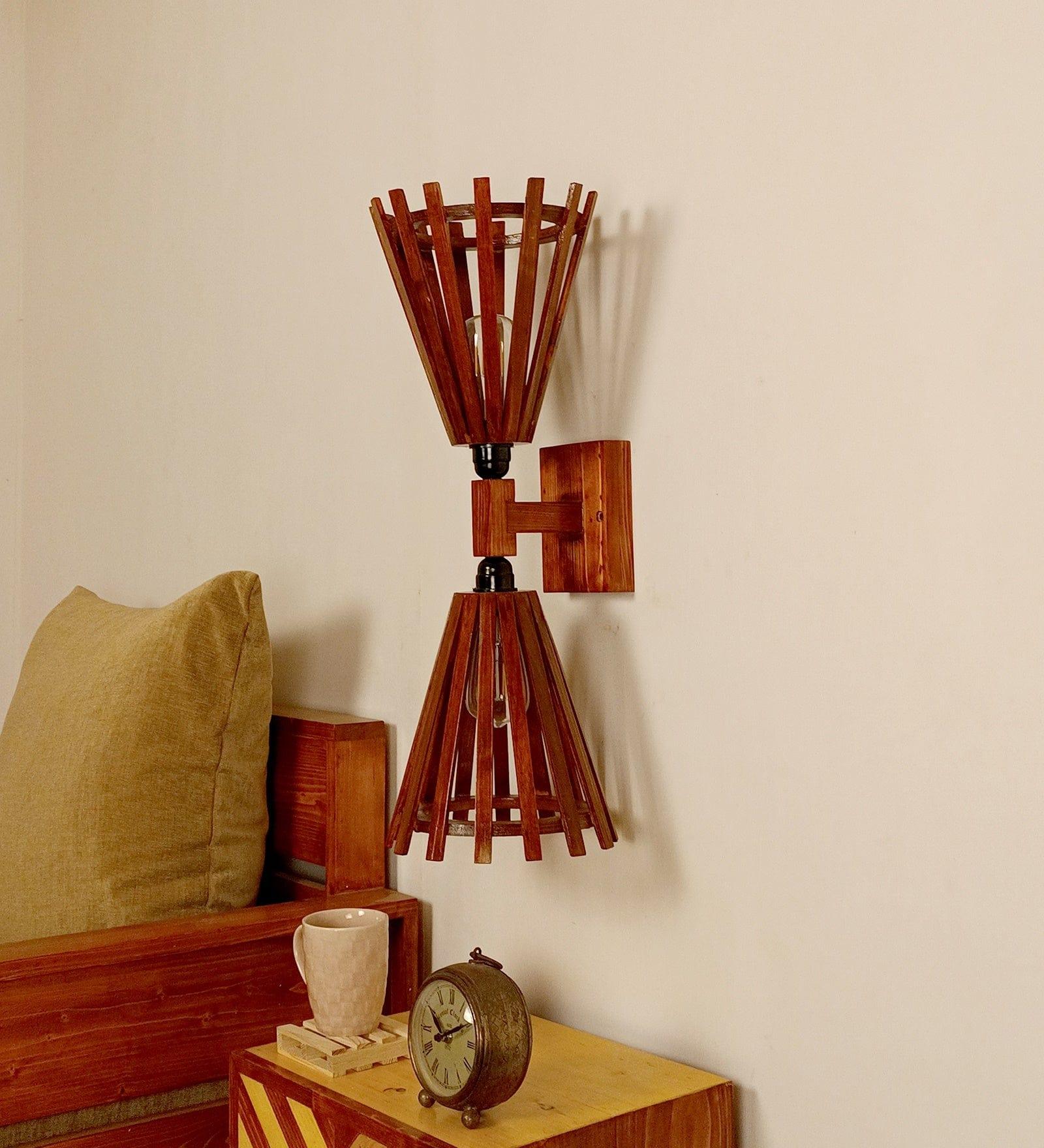 Funnel Duo Brown Wooden Wall Light (BULB NOT INCLUDED) - Ouch Cart 