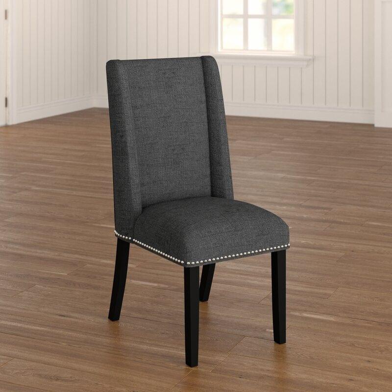 Wooden Back Side Dinning Chair in Medium Gray