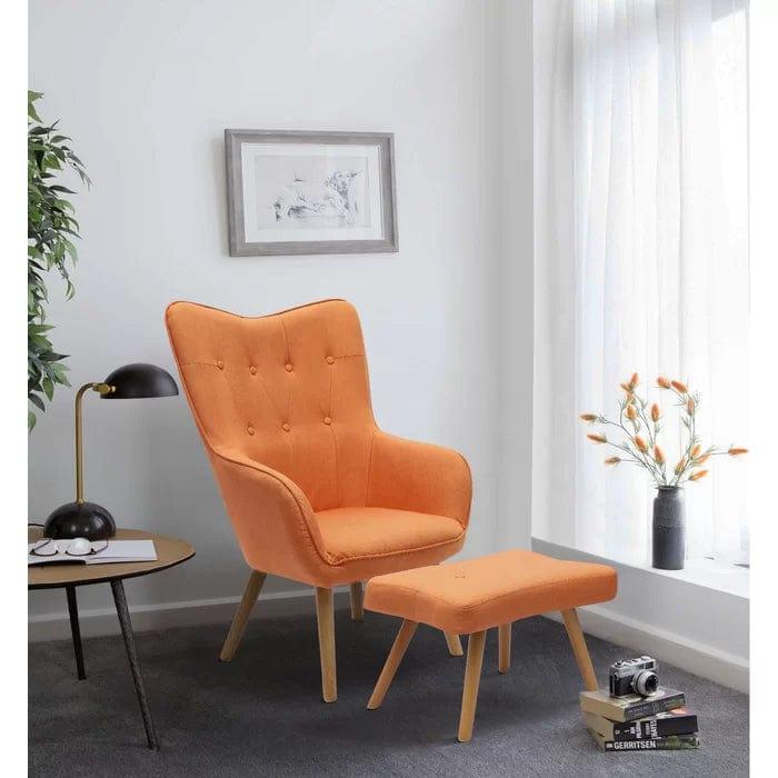 Georgia Wide Tufted Linen Wingback Chair and Ottoman - Ouch Cart 