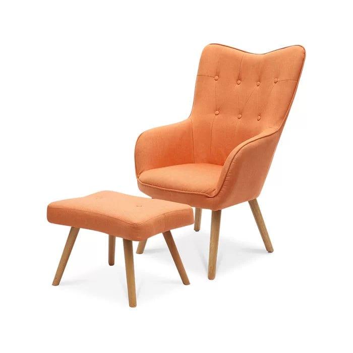 Georgia Wide Tufted Linen Wingback Chair and Ottoman - Ouch Cart 