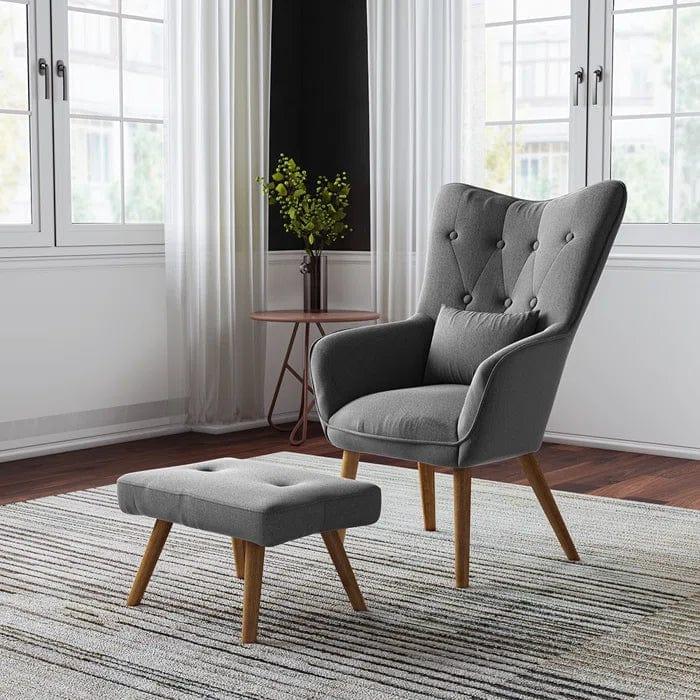 Georgia Wide Tufted Linen Wingback Chair and Ottoman - Ouch Cart 