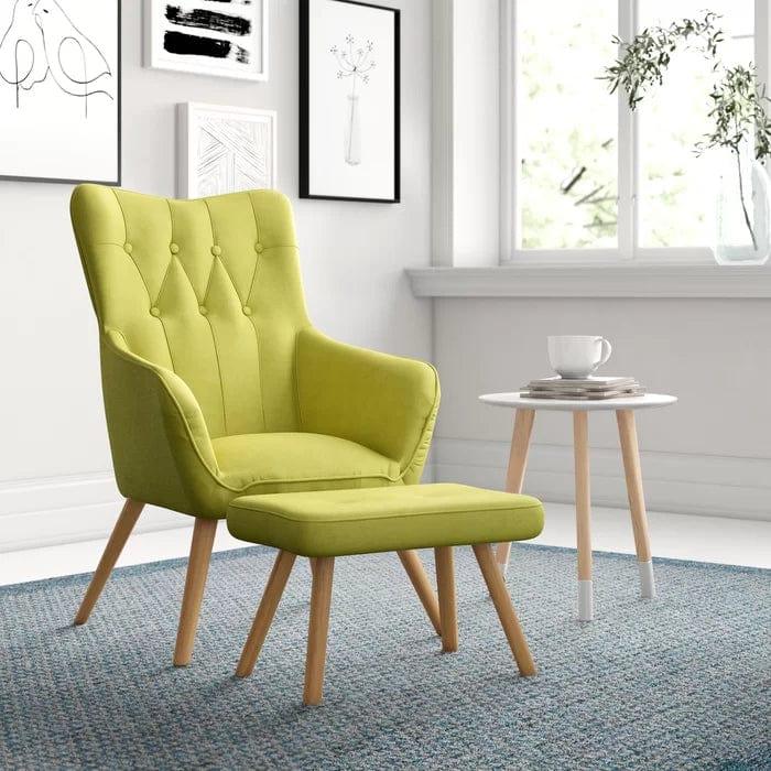 Georgia Wide Tufted Linen Wingback Chair and Ottoman - Ouch Cart 