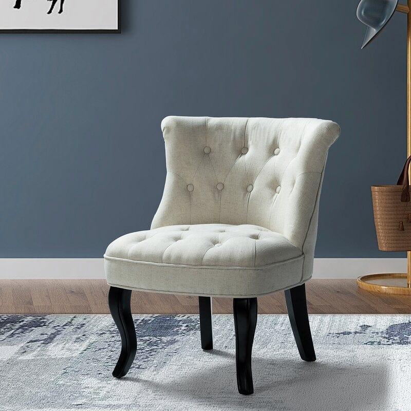 Wooden Teak Wood Wide Tufted Side Chair - Ouch Cart 