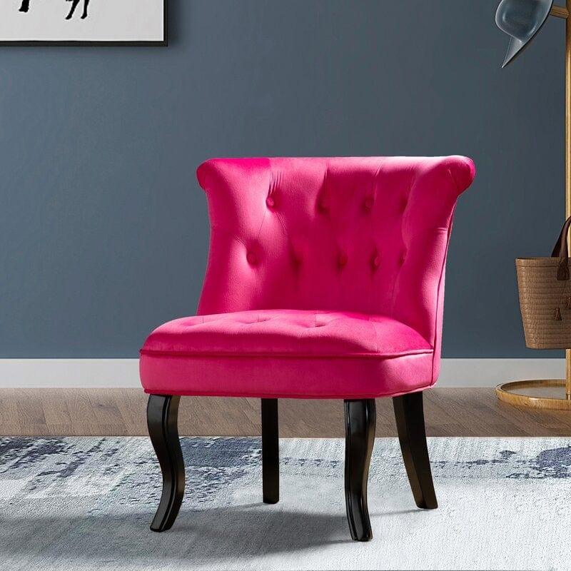 Wooden Teak Wood Wide Tufted Side Chair - Ouch Cart 