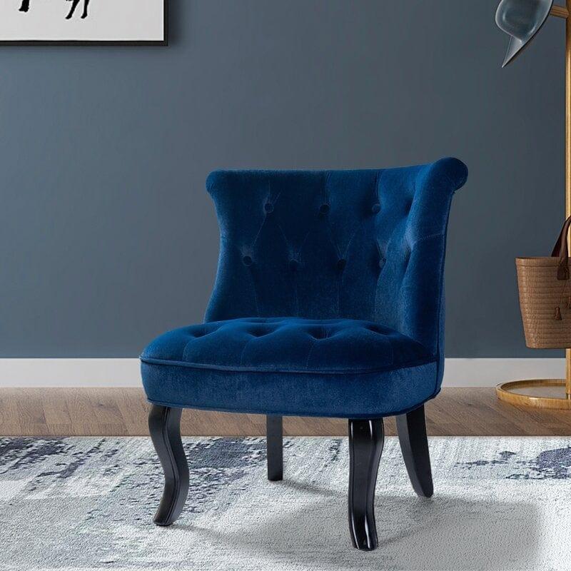 Wooden Teak Wood Wide Tufted Side Chair - Ouch Cart 