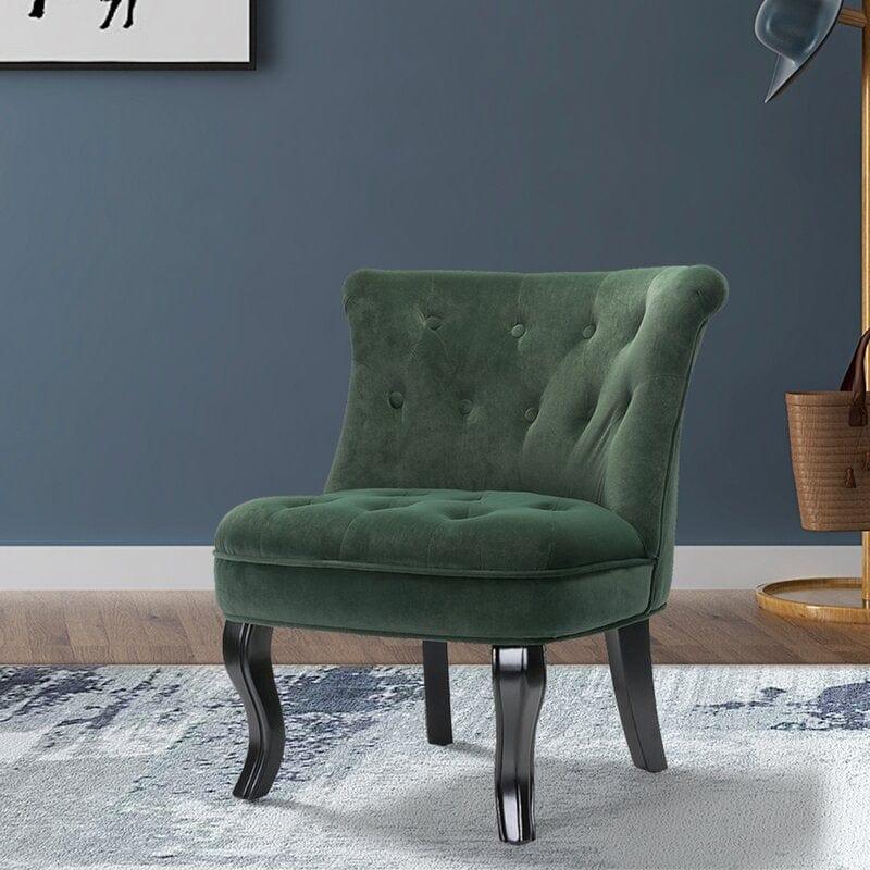 Wooden Teak Wood Wide Tufted Side Chair - Ouch Cart 